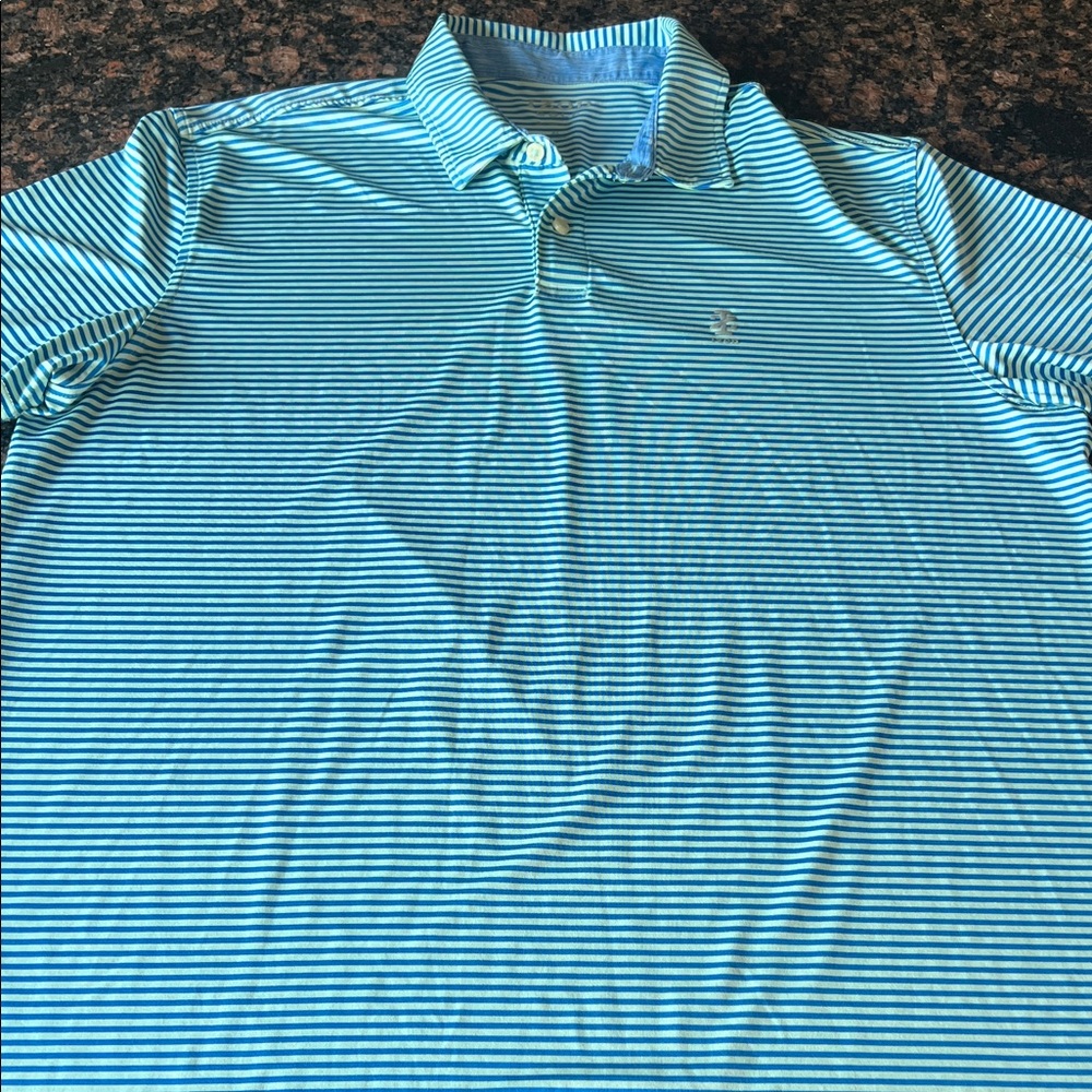 Izod Golf Aqua and Blue Striped Performance Polo XL